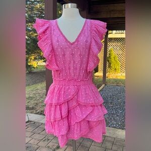 LOVESHACKFANCY Corelli Polka Dot Ruffle Mini Dress Size Medium
